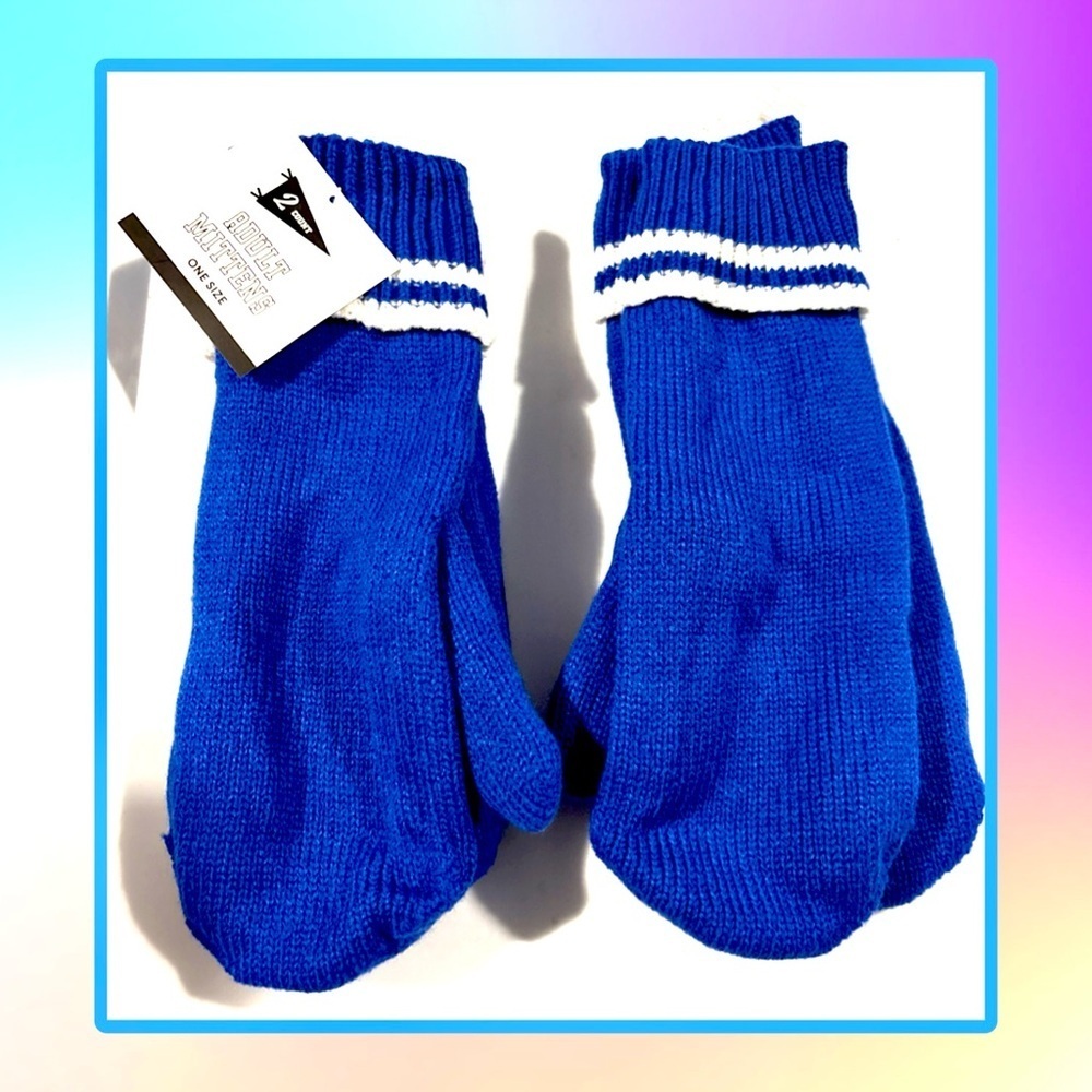 🧢🆕🧢 Varsity Royal Blue Mittens with White Stripes